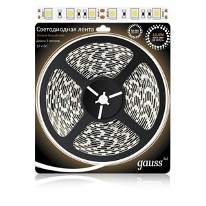 312000114 Gauss LED 5050/60-SMD 14.4W 12V DC Лента св/д IP20 теплый белый цвет (уп.5м.) 312000114 - фото 616698