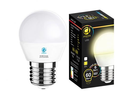 204127 Present LED B45-PR 6W (60W) E27 3000K Лампа светодиодная "Шар" (уп.100шт.) Ambrella Light 204127 - фото 616734