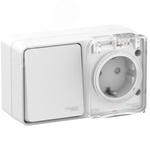 ATN540170 AtlasDesign Profi54 О/У БЛОК: розетка с заземлением со шторками 16А 250B, выключатель одноклавишный IP54 10А, белый Schneider Electric ATN540170 - фото 616812