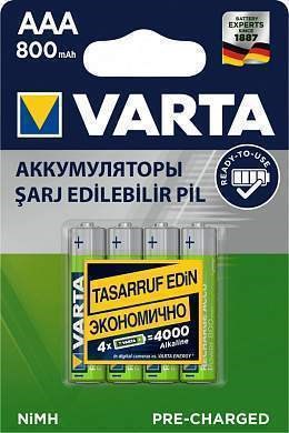 56703.101.414 Аккумулятор Ready2Use R03 800mAh Ni-MH AAA BL4, блистер 4шт. (уп.40/200шт.) Varta 56703.101.414 - фото 616992