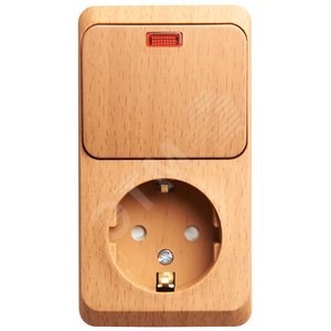 BPA 16-203T ЭТЮД Блок О/У: Розетка с/з со шторками + выключатель 1-кл. с подсв., бук (уп.10шт.) BPA16-203T - фото 617000