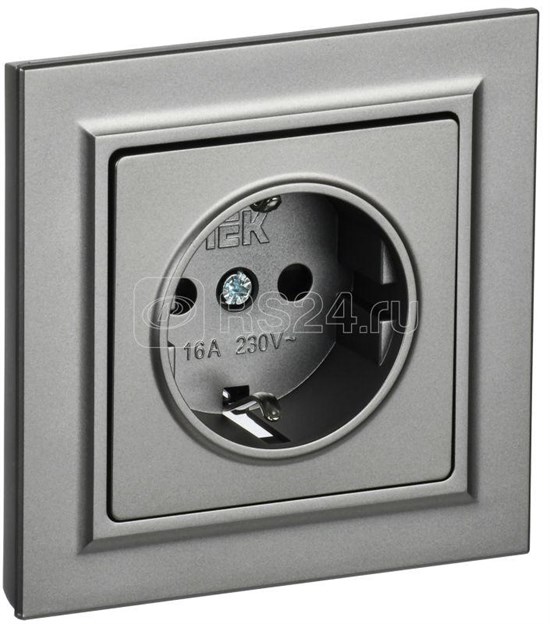 BR-R14-16-K46-F BRITE РСР14-1-0-БрС Розетка 1 гнездо с заземлением и шторками, сталь, в сборе (уп.10шт.) IEK® BR-R14-16-K46-F - фото 617043