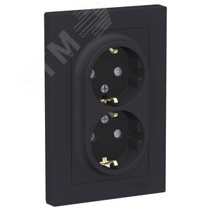 ATN001026 AtlasDesign Розетка двойная с заземлением и шторками, карбон, в сборе (уп.10шт.) Schneider Electric ATN001026 - фото 617503