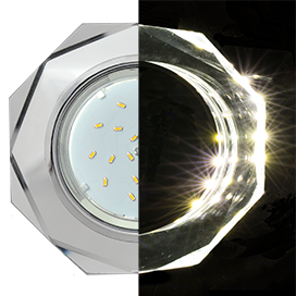 SM538AECH Ecola GX53 H4 LD5312 Glass Светильник встр., 8-угольник с прямыми гранями с подсветкой  хром - хром (зеркальный) 38x133 (к+) (уп.10/50шт.) SM538AECH - фото 617732