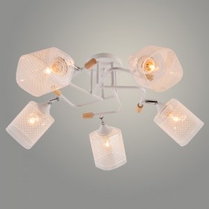 XA1599/5 WH+CR+WOOD Люстра белый/хром/дерево 5х60W E27 d640 h260, HN24 (Росток) 988384099 - фото 617883