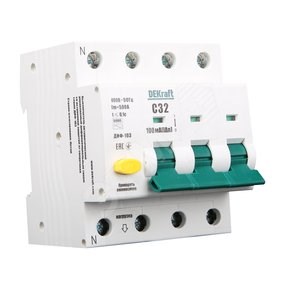 16016DEK ДИФ103-3N-032А-030-С Диф. автомат 1Р+N 32А 30мА тип AC х-ка С 4,5кА DEKraft 16016DEK - фото 618150