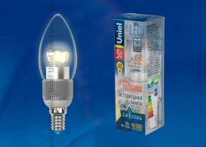 LED-C37P-5W/WW/E14/CL/DIM ALC03SL пластик (уп.100шт.) UNIEL LED-C37P-5W/WW/E14/CL/DIM - фото 618282