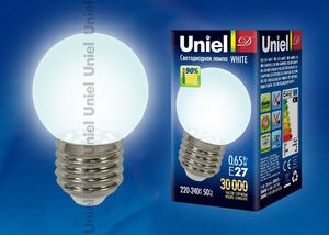LED-G45-0,65W/CW/E27 Лампа светодиодная для декоративной подсветки. Цвет белый. (уп.10шт.) UNIEL LED-G45-0,65W/CW/E27 - фото 618519