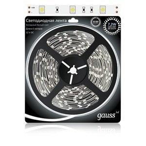312000307 Gauss LED 5050/30-SMD 7.2W 12V DC Лента св/д IP20 холодный белый цвет (уп.5м.) 312000307 - фото 618624