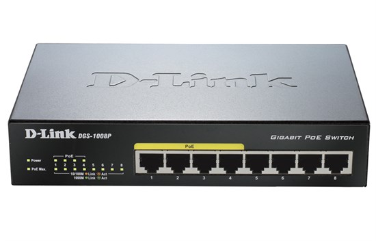 D-Link DGS-1008P/C1A Неуправляемый коммутатор с 8 портами 10/100/1000Base-T (4 порта PoE) DGS-1008P/C1A - фото 618726