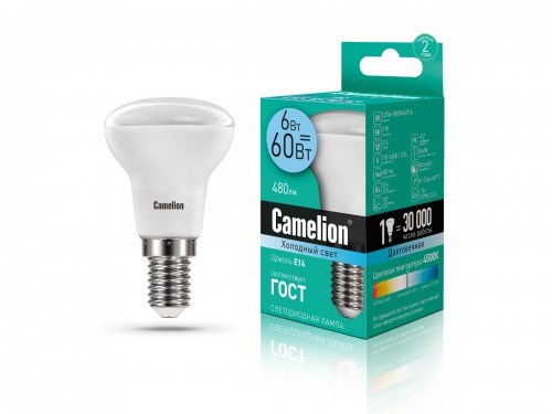 LED6-R50/830/E14 Светодиодная лампа 6Вт 220B (уп.10/100шт.) Camelion LED6-R50/830/E14 - фото 618877