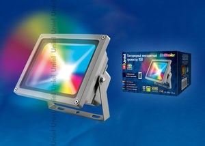 ULF-S01-10W/RGB/RC IP65 110-240В Прожектор светодиодный с пультом ДУ, RGB, серый (уп.16шт.) UNIEL ULF-S01-10W/RGB/RC IP65 - фото 619052