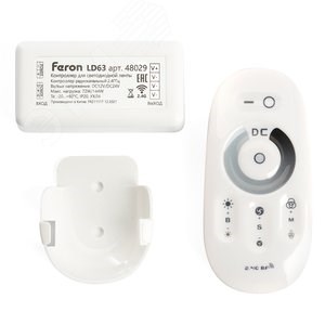 48029 LD62 72W 12V (144W 24V) Контроллер диммер для светодиодной ленты с радиопультом, белый FERON (Китай) 48029 - фото 619354