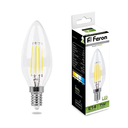 25780 Filament LB-66, C35 (свеча), 7W 230V E14 4000К, 760Lm Лампа светодиодная FERON 25780 - фото 619434