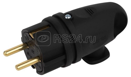Б0055416 VX11-B Вилка с заземлением угловая каучуковая с кольцом IP44, черная ЭРА (Россия) Б0055416 - фото 619535