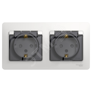 GSL000147 Glossa  Розетка 2 гнезда с заземлением, шторкамии и крышкой IP44, белая, в сборе (уп.9шт.) Systeme Electric (Россия) GSL000147 - фото 619552