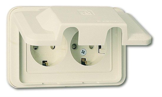 WRP 2210 Розетка 2-я с землей с выпуклой крышкой горизонтальная IP44 бежевая (уп.8шт.) WRP 2210 - фото 619686