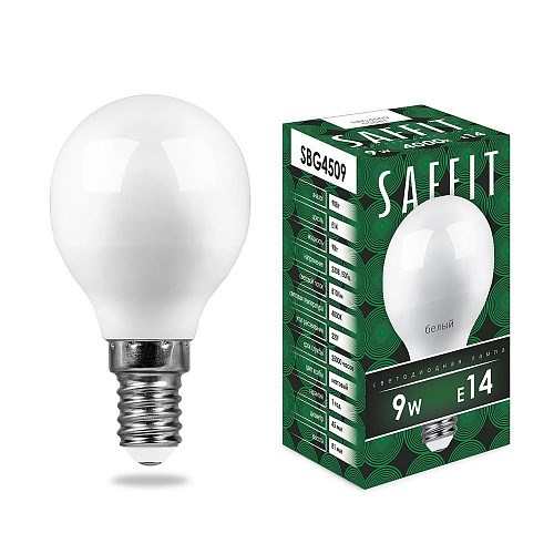 55081 SBG4509 9W 230V E14 4000K G45 Saffit Лампа светодиодная (уп.10/200шт.) FERON (Китай) 55081 - фото 619719
