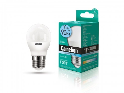 LED10-G45/845/E27 Светодиодная лампа 10Вт 220В (уп.10/100шт.) Camelion LED10-G45/845/E27 - фото 619734