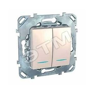 MGU5.0303.25NZD ДВУХКЛАВИШНЫЙ ПЕРЕКЛЮЧАТЕЛЬ (СХ.6+6) С ИНД. ЛАМП БЕЖЕВЫЙ UNICA (уп.10шт.) 696665 - фото 620242