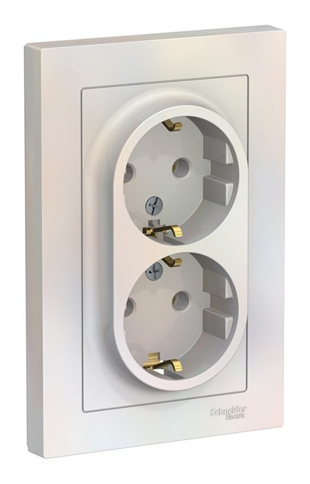 ATN000424 AtlasDesign Розетка двойная с заземлением, жемчуг, в сборе (уп.6шт.) Systeme Electric (Россия) ATN000424 - фото 620902