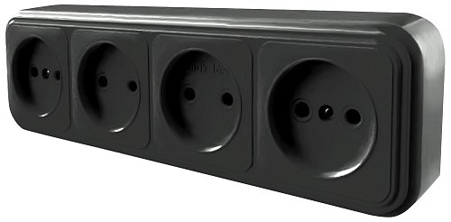 39702, PST16-60-20 (RA 16-464-Ч) Розетка 4-местная без заземляющего контакта, 250В, 16А, IP20, черный 697704 - фото 620909