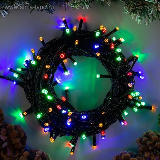 3556787 Гирлянда "Нить" 10 м , IP20, тёмная нить, 100 LED, свечение мульти, 8 режимов, 220 В 3556787 - фото 621113