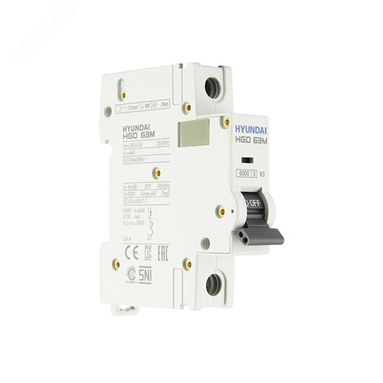 HGD63-M 1PMCS0000C 00006 Выключатель автоматический 1п 6A С 6кА Hyundai Electric HGD63-M 1PMCS0000C 00006 - фото 621367
