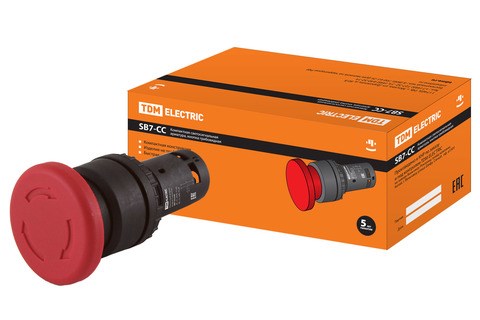 SQ0746-0048 SB7-CCS545 d35мм 1з+1р красная Кнопка грибовидная, возврат поворотом (уп.10шт.) TDM SQ0746-0048 - фото 621508