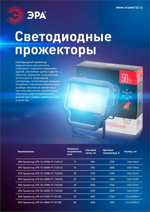 LPR-20-6500K-М Прожектор светодиодный 20Вт ЭРА 698672 - фото 621564