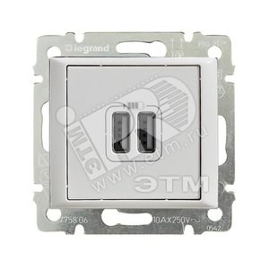 770470 Valena Ррозетка USB 2 гнезда, белая Legrand (Франция) 770470 - фото 621632