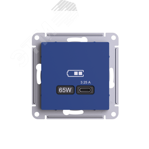 ATN001127 Atlasdesign Механизм розетки USB тип-C 65Вт высокоскор. заряд. QC PD, аквамарин Systeme Electric (Россия) ATN001127 - фото 621851