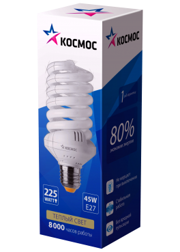 LKsmT3SPC45wE2727 SPC T3 45Вт 2700K E27 Лампа энергосберегающая КЛЛ спираль (уп.10шт.) КОСМОС LKsmT3SPC45wE2727 - фото 621904