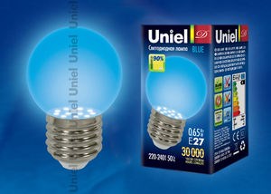 LED-G45-0,65W/BLUE/E27 Лампа светодиодная для декоративной подсветки. Цвет голубой. (уп.10шт.) UNIEL LED-G45-0,65W/BLUE/E27 - фото 622371