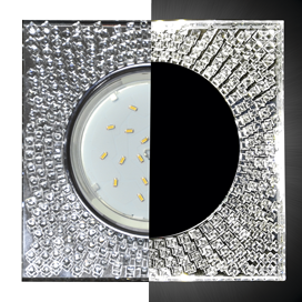 SC53SGECB Ecola GX53 H4 LD5320 Glass Светильник встраиваемый, Квадрат с  прозр.  мозаикой c подсветкой/фон зерк./центр.часть хром (уп.10/100шт.) SC53SGECB - фото 623291