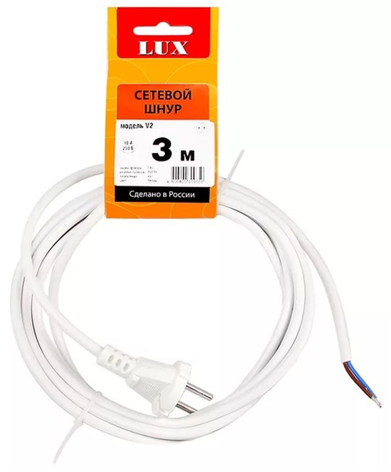 V2 ПВС 2x0.75 3м с вилкой без з/к Сетевой шнур LUX 4606400609650 - фото 623326