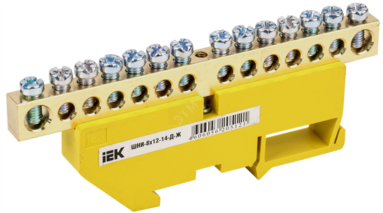 YNN10-812-14D-K05 ШНИ-8х12-14-Д-Ж Шина PE земля на DIN-изоляторе желтый (уп.20шт.) IEK® (Китай) YNN10-812-14D-K05 - фото 623818