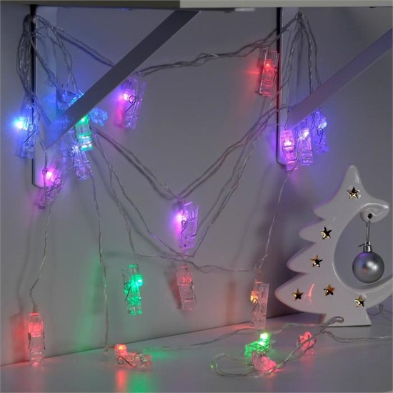 2433909 Гирлянда "Нить" 5м с насадками "Прищепки", IP20, прозрачная нить, 20LED, свечение мульти, мигание, 220В Luazon Lighting 2433909 - фото 624054