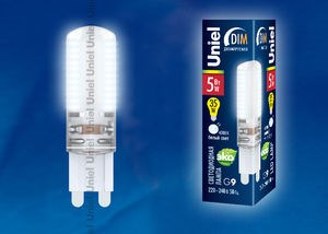 LED-JCD-5W/NW/G9/CL/DIM Лампа светодиодная диммируемая (уп.20шт.) UNIEL LED-JCD-5W/NW/G9/CL/DIM - фото 624285