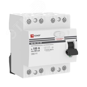 elcb-4-100-300-em-pro PROxima ВД-100 (электромеханическое) Выключатель дифференциального тока (УЗО) 4п 100А 300мА тип АС EKF elcb-4-100-300-em-pro - фото 624293