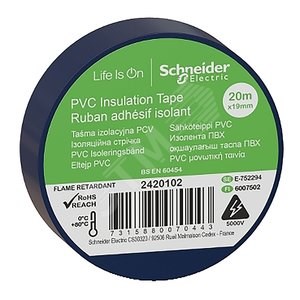 IMT38202 Изолента ПВХ синяя 19мм 20м, толщина 0,13мм (уп.8шт.) Schneider Electric IMT38202 - фото 624338