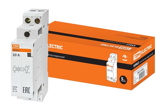 SQ0213-0006 Контактор модульный КМ63/2-20А 1HO, 1H3 (уп.12шт.) TDM SQ0213-0006 - фото 624638