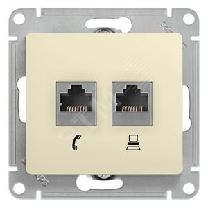 GSL000285 Glossa Розетка телефон/компьютер RJ11+RJ45 Cat. 5e, бежевая, механизм (уп.10шт.) Schneider Electric GSL000285 - фото 624750