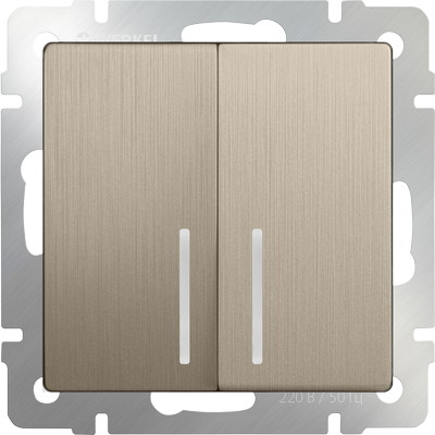 WL10-SW-2G-2W-LED Выключатель двухклавишный проходной с подсветкой, шампань рифленый (уп.10шт.) a035617 - фото 624798
