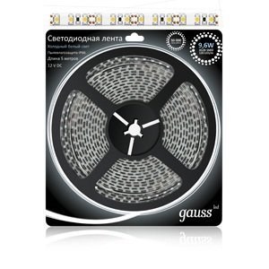 311000310 Gauss LED 2835/120-SMD 9.6W 12V DC Лента св/д IP66 холодный белый цвет (уп.5м.) 311000310 - фото 624799