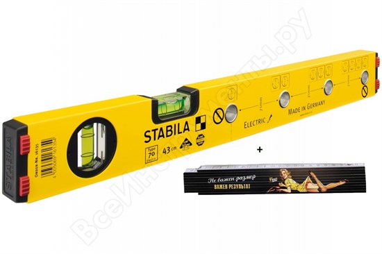 16135 Уровень тип 70 Electric, 43см 1верт.,1гориз.,точн. 0,5мм/м для электрика STABILA 16135 - фото 624923