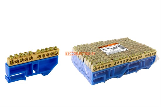 SQ0801-0028 Шина "N" нулевая с изолятором на DIN-рейку 6х9мм стойка бол. 10 групп (уп.20шт.) TDM SQ0801-0028 - фото 625102