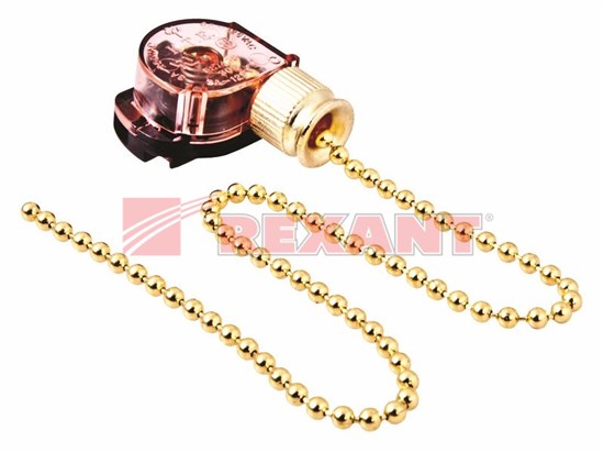 FD 32-0102 Выключатель для настенного светильника с цепочкой 270 мм, gold (уп.100/1500шт.) REXANT FD 32-0102 - фото 625168