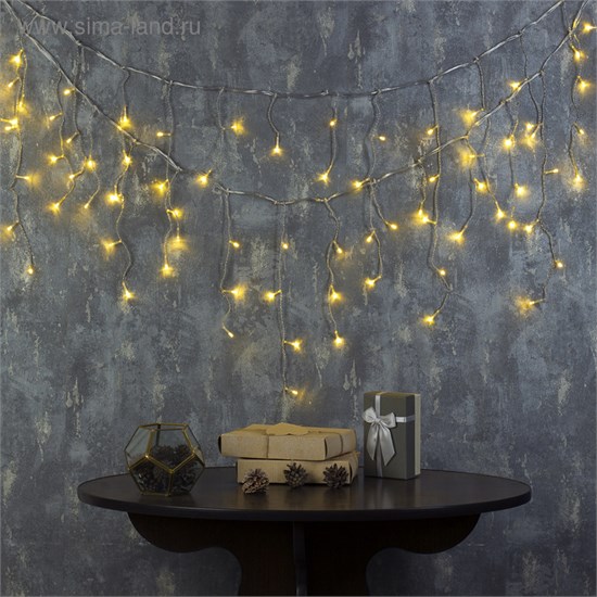 3556846 Гирлянда "Бахрома", 3 х 0.5 м, LED-80-220V, 8 режимов, нить прозрачная, свечение тёплое белое 3556846 - фото 625488