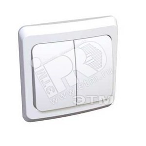 BC 10-006B ЭТЮД Двухклавишный выключатель с подсветкой (сх.5а), белый (уп.20шт.) Systeme Electric (Россия) BC10-006B - фото 625540